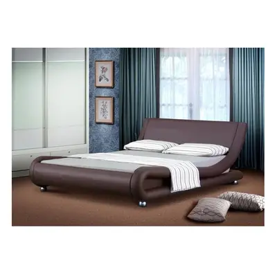 (4ft6 Double, Chocolate) Jaxon Faux Leather Bed Frame with Tanya Mattress