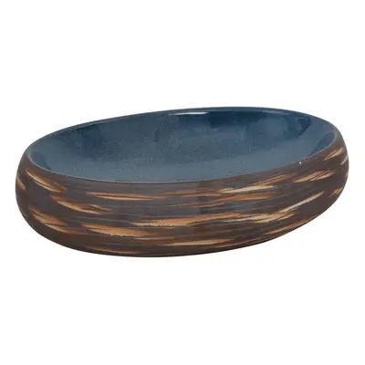 (blue and brown, x x cm) vidaXL Countertop Basin Bathroom Sink Wash Basin Vessel Sink Oval Ceram