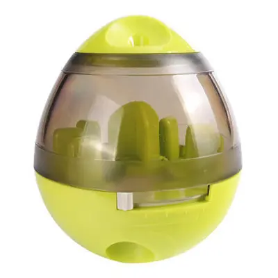 (Yellow) Egg Shape Tumbler Pet Food Dispenser Training Interactive Ball