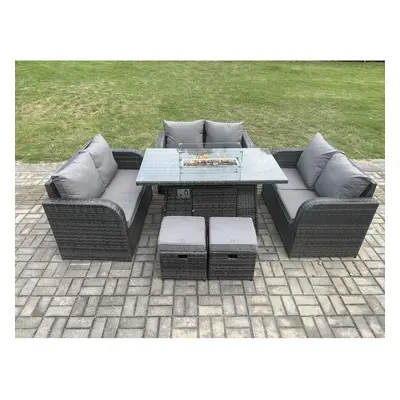 Fimous Seater Outdoor Rattan Furniture Garden Dining Set Gas Fire Pit Table with Small Footstool