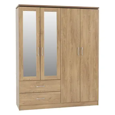 Charles Door Drawer Mirrored Wardrobe in Oak Effect Finish Metal Runners