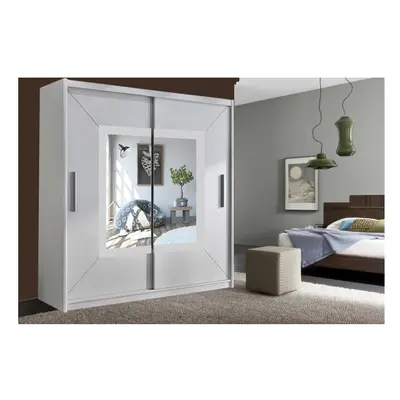 (White, 150cm) Venice Sliding Door Mirror Wardrobe with LED