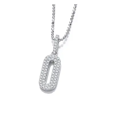 Jewelco London Ladies Rhodium Plated Sterling Silver CZ Oval Pill Paperclip Pendant Necklace + i