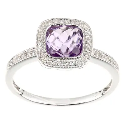 (M) Jewelco London 9ct White Gold Cushion Amethyst and Diamond Halo Ring