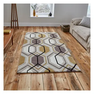 (120x170cm) Hong Kong HK Modern Pattern Rugs in Beige Yellow Geometric Soft Acrylic Mats