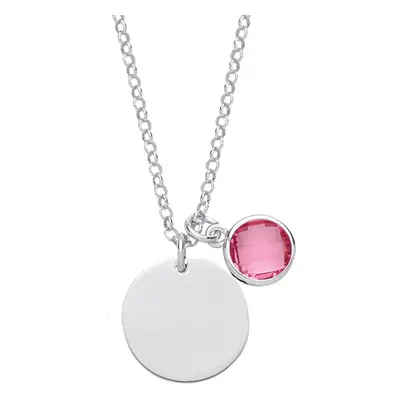 Jewelco London Sterling Silver Pink Checkerboard Button Cubic Zirconia October Birthstone Medall