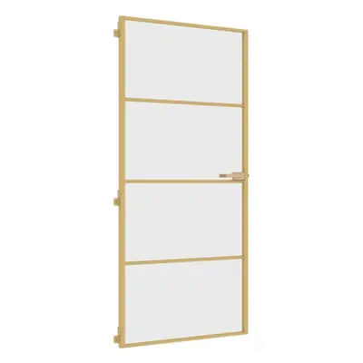 vidaXL Interior Door Slim Sliding Door Golden Tempered Glass and Aluminium