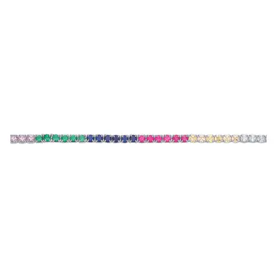 Jewelco London Ladies Rhodium Plated Sterling Silver Rainbow CZ Rainbow Eternity Tennis Bracelet