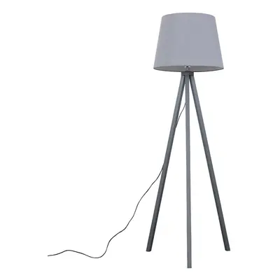 Modern Grey Wood Tripod Design Floor Lamp with a Grey Tapered Shade - Complete with a 6w LED Bul