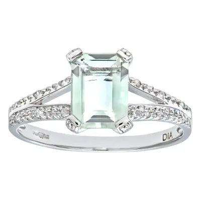 (J) Jewelco London 9ct White Gold Emerald Cut Green Amethyst Ring With Diamond Shoulders