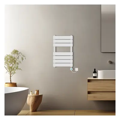 (White, 650x400mm) Prefilled Electric Flat Panel Heated Towel Rail Radiator Thermostatic WIFI