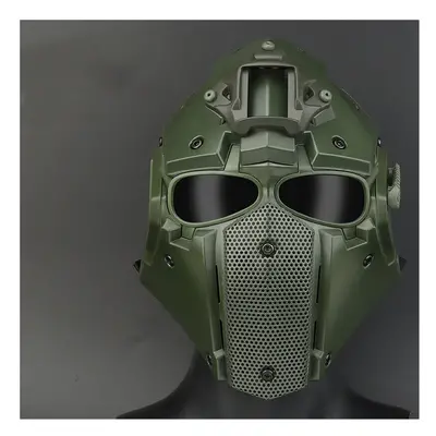 (Green) Military Airsoft Full Face Helmet Safety Tactical Adjustable CS Mask Shooting Helmet Mas