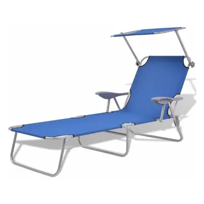 vidaXL Outdoor Sun Lounger with Canopy Patio Furniture Blue Steel 58x189x27 cm