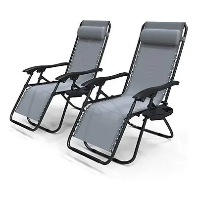 VOUNOT Zero Gravity Chair, Set of 2, Folding Sun Loungers, Recliner Garden Chairs, Outdoor Deck 