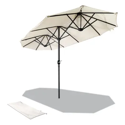 VOUNOT 3m Double Garden Parasol Table Umbrella, with Crank Handle Cover Beige