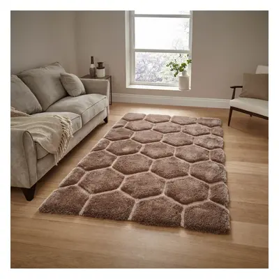 (150x230cm) Noble House Honeycomb Geometric Rugs NH30782 in Beige Textured 3D Effect Hand Carved