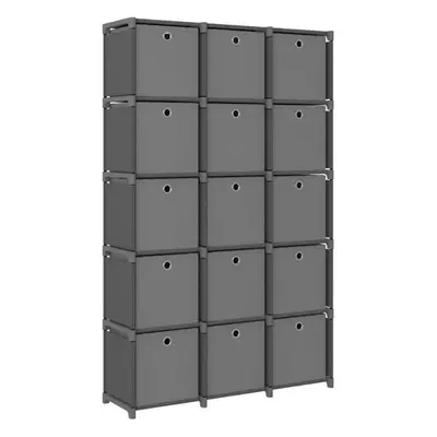 vidaXL 15-Cube Display Shelf with Boxes Grey Fabric Storage Organiser Unit