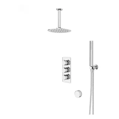 Nes Home Round Way Concealed Thermostatic Shower Mixer Valve, Shower Head, Arm, Handset, Bath Fi