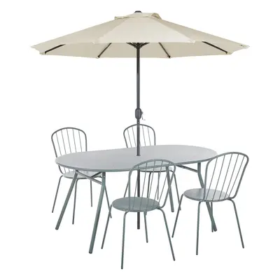 Table with Chairs and Parasol CALVI Metal 160x90x72 cm Light Blue