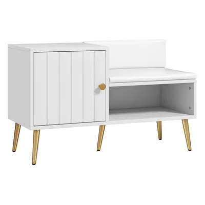 HOMCOM Upholstered Entryway Shoe Bench with Storage Cabinet Open Shelf White