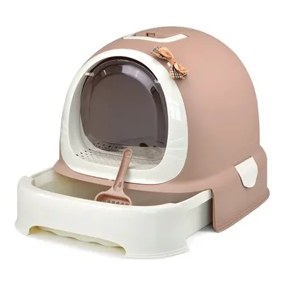 (Brown) Cat Litter Box Fully Enclosed Anti-Splash Deodorizing with Drawer for Pet