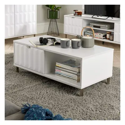 (White) Home Source Siena Drawer High Gloss Geometric Living Room Coffee Table Storage Unit