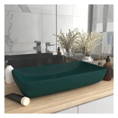 vidaXL Luxury Basin Rectangular Matt Dark Green 71x38 cm Ceramic