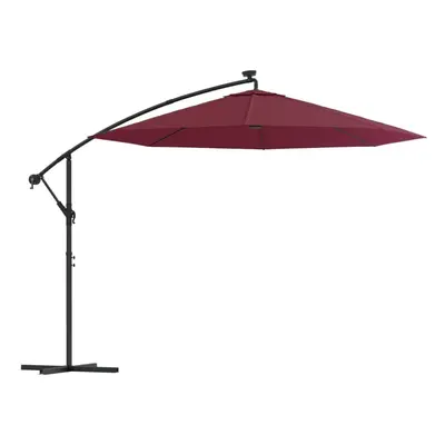 vidaXL Cantilever Umbrella with LED Lights and Steel Pole Wine Red Parasol