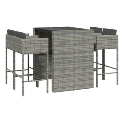 (grey) vidaXL Garden Bar Set Outdoor Bar Table Set Piece with Cushions Poly Rattan