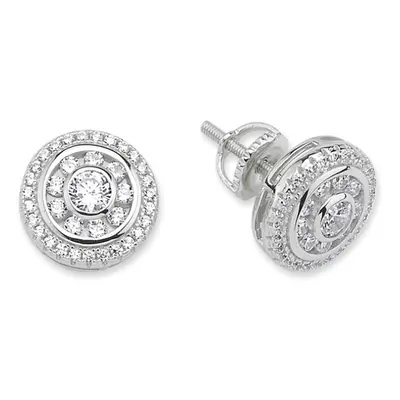 Jewelco London Ladies Sterling Silver Cubic Zirconia Solitaire Halo Cluster Stud Earrings - GVE6