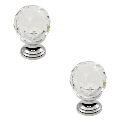 Faceted Crystal Cupboard Door Knob 35mm Dia Polished Chrome Cabinet Handle