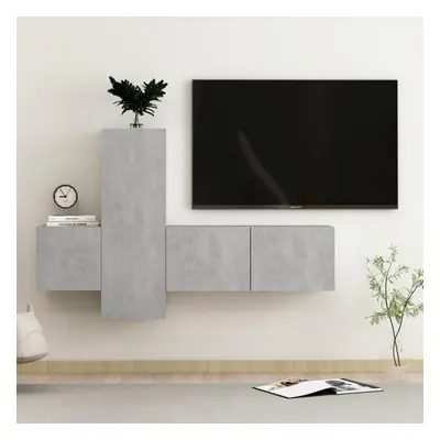 vidaXL TV Cabinet Set Piece Concrete Grey Chipboard Home TV Stand Cabinet