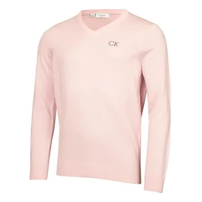 (M, Pink) Calvin Klein Mens V-Neck Tour Durable Comfort Golf Sweater