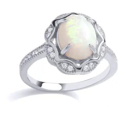 (N) Jewelco London Sterling Silver CZ & Created Opal Fancy Ring Cocktail Ring - GVR883