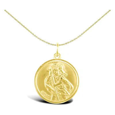 Jewelco London Solid 9ct Yellow Gold Double Sided St Christopher Medallion Pendant - JPM035