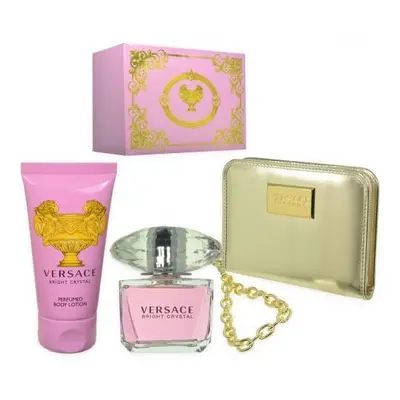 Versace Bright Crystal Pcs Set: Oz Eau De Toilette Spray + 3.4 Body Lotion + Designer Purse