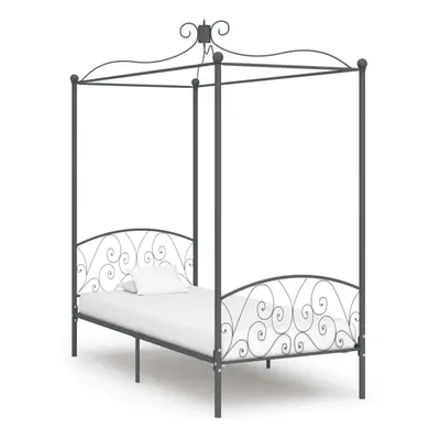 vidaXL Canopy Bed Frame Grey Metal 100x200cm Bedroom Single Beds Furniture