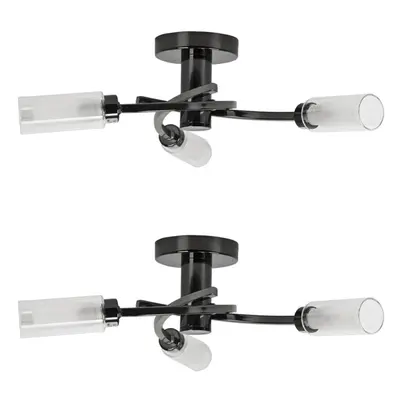 Pair of - Modern Way Spiral Flush Black Chrome Ceiling Light Fittings with Elegant Clear and Fro