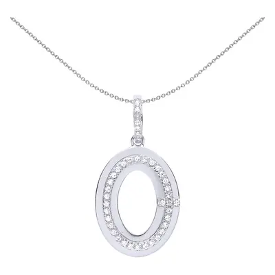 Jewelco London Ladies Sterling Silver Cubic Zirconia Oval O Halo Pendant Necklace inch - GVP527