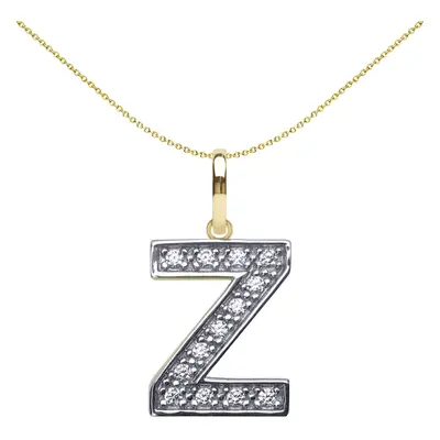 Jewelco London Solid 9ct Yellow and White Gold Cubic Zirconia 15mm San Serif Block Font Initial 