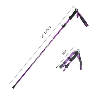 (Purple 95-110) Anti Shock Walking Stick Telescopic Trekking Ultralight Aluminum Alloy Tactical 