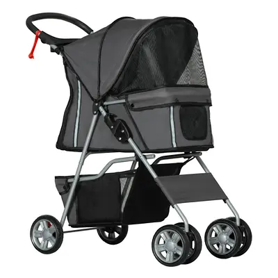 PawHut Pet Stroller Carrier Foldable Deluxe Walk Travel Dog Dark Grey