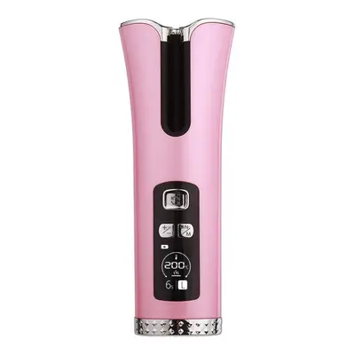 (Pink) Cordless Auto Curler Hair Curler Curling Iron Wand with LED Temperature Display