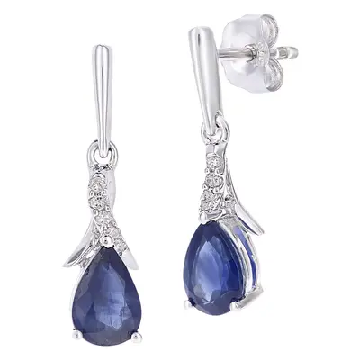 Jewelco London 9ct White Gold Round 5pts Diamond Pear 1.08ct Sapphire Kiss Crossover Drop Earrin