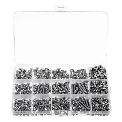 515Pcs M3/M4/M5 Stainless Steel Hex Socket Button Round Head Cap Screw Assortment Set