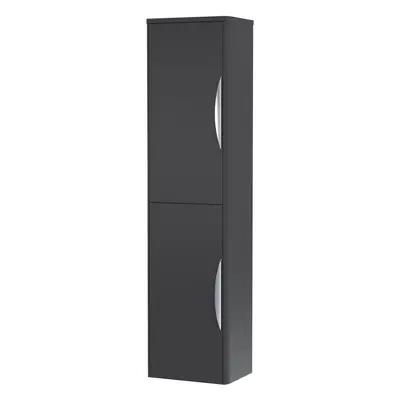 Wall Hung Door Tall Bathroom Storage Unit - 350mm - Soft Black