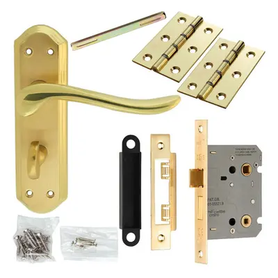 Door Handle & Bathroom Lock Pack Brass Sculpted Lever Thumbturn Backplate