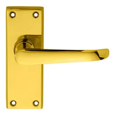 PAIR Straight Victorian Handle on Latch Backplate x 42mm Polished Brass