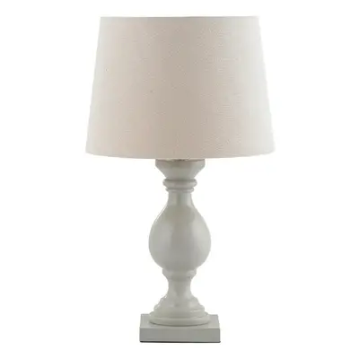 Classic Wooden Table Lamp Taupe & Off White Linen Shade Pretty Bedside Light