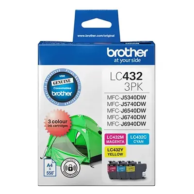 Brother LC-432 Cyan Magenta Yellow Ink Cartridge LC432PK3 Value Pack